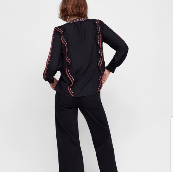 Zara Tops Zara New Ruffled Embroidered Blouse M Poshmark